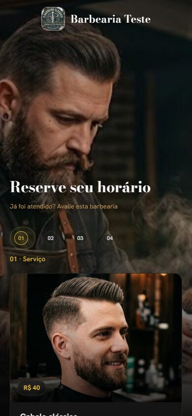 Página de agendamento da barbearia de teste, vista no celular